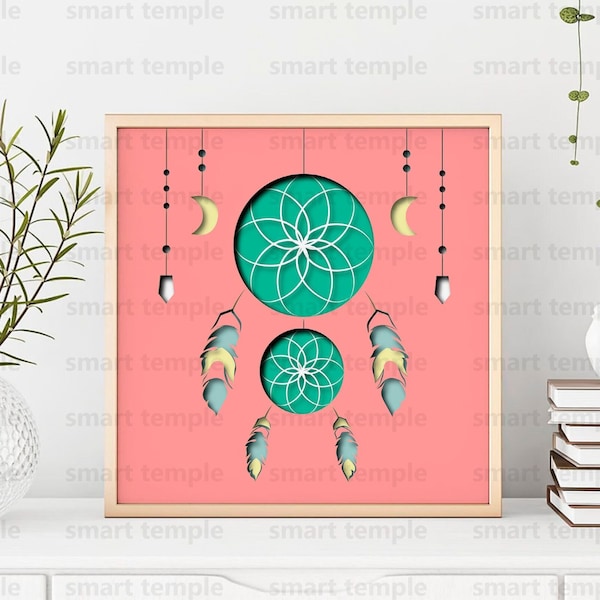 Feather Dreamcatcher Shadow Box SVG, Boho dreamcatcher svg, boho layered, layered feather svg, feather svg shadow box, cricut glowforge file