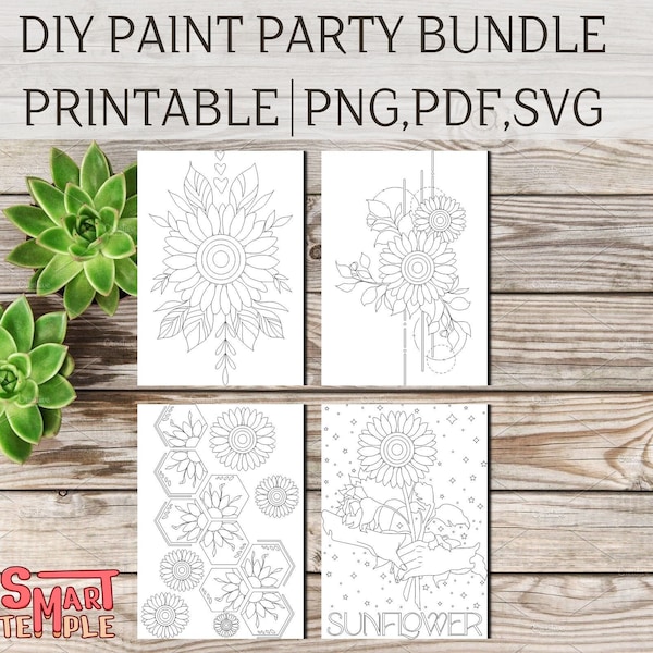 Sunflower Painting on Canvas, Sunflower Sip and Paint, Sunflower Paint Party, Sunflower Pre Drawn, Pre Drawn Canvas Svg, Pre Drawn Painting