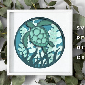 Underwater turtle shadow box svg, 3d shadow box pattern, 3d shadow box svg, ocean life shadow box svg, sea life shadow box svg