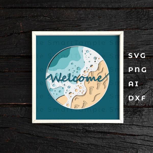 Welcome sign shadow box, Welcome sea shadow box, beach house signs for wall, layered beach shadow box svg, beach mandala Welcome sign shadow box, Welcome sea shadow box, beach house signs for wall, layered beach shadow box svg, beach mandala