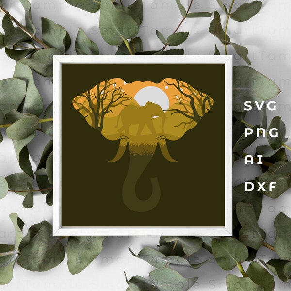 Safari shadow box, elephant shadow box svg, Africa shadowbox, 3D shadow box svg, africa stencil, africa laser files, safari paper cut