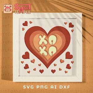 XOXO Shadow Box SVG, Herz Shadow Box svg, Liebe Shadowbox 3D Herz svg, Valentinstag-Svg-Dateien, Valentinstagskarte, geschichtetes Herz-Svg
