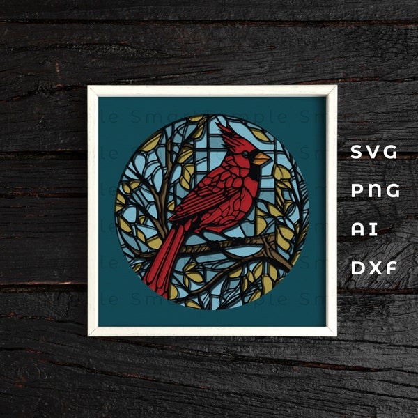 Cardinal stained glass shadow box svg, mosaic cardinal, layered cardinal, 3d stained glass bird, 3d bird svg, bird shadow box svg