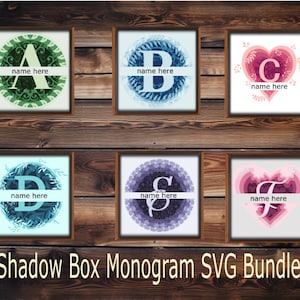 Paquete SVG Monogram Shadow Box, A-Z Shadow Box Svg, paquetes Shadow Box Svg, nombre Shadow Box SVG, New Born Shadow Box, Custom Shadow Box SVG