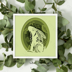 Boîte d'ombre de lapin, svg de lapin 3D, papier découpé de lapin, lapin découpé au laser, vecteur de lapin, pochoir de lapin, visionneuse de lapin, mandala de lapin