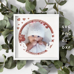 Caja de sombras de marco de bebé, foto de bebé 3d, caja de sombras de baby shower svg, marco de caja de sombras, caja de sombras de bebé svg, marco de fotos en capas