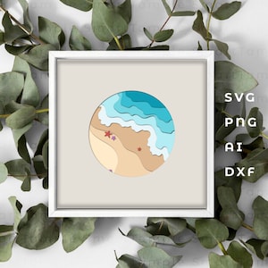 Strand Schatten Box, 3D Schicht Meereswelle, 3D Strand Schatten Box, Strand Cricut, Strand Papier Handwerk, Strand Laserschnitt Datei, Strand Laser geschnitten Datei