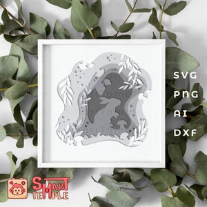 Hase Schattenbox für Laser geschnitten, Hase Schattenbox, 3D Kaninchen Schattenbox, Kaninchen Schattenbox, Kaninchen Schattenbox, Ostern Schattenbox für Laser