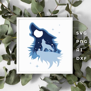 Wolf geschichtet svg, Wolf svg-Datei, Wolf Mandala, Wolf multilayer, Wolf Papercraft, Wald svg, Wolf 3d svg, Wolf Cricut, Wolf Laser cut