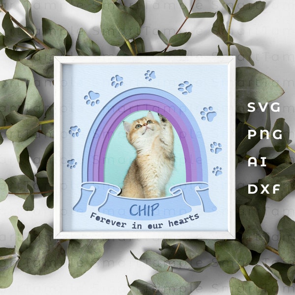 Cat memorial shadow box, cat memorial svg, cat memorial gift, cat memorial frame, paw print memorial, cat shadow box svg,3d pet memorial svg