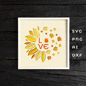 Boîte d'ombre d'amant d'animal de compagnie, boîte d'ombre d'amant d'animal, svg de boîte d'ombre de patte, patte 3D, svg d'amoureux de chien, amant de chien en couches, svg en couches de chien
