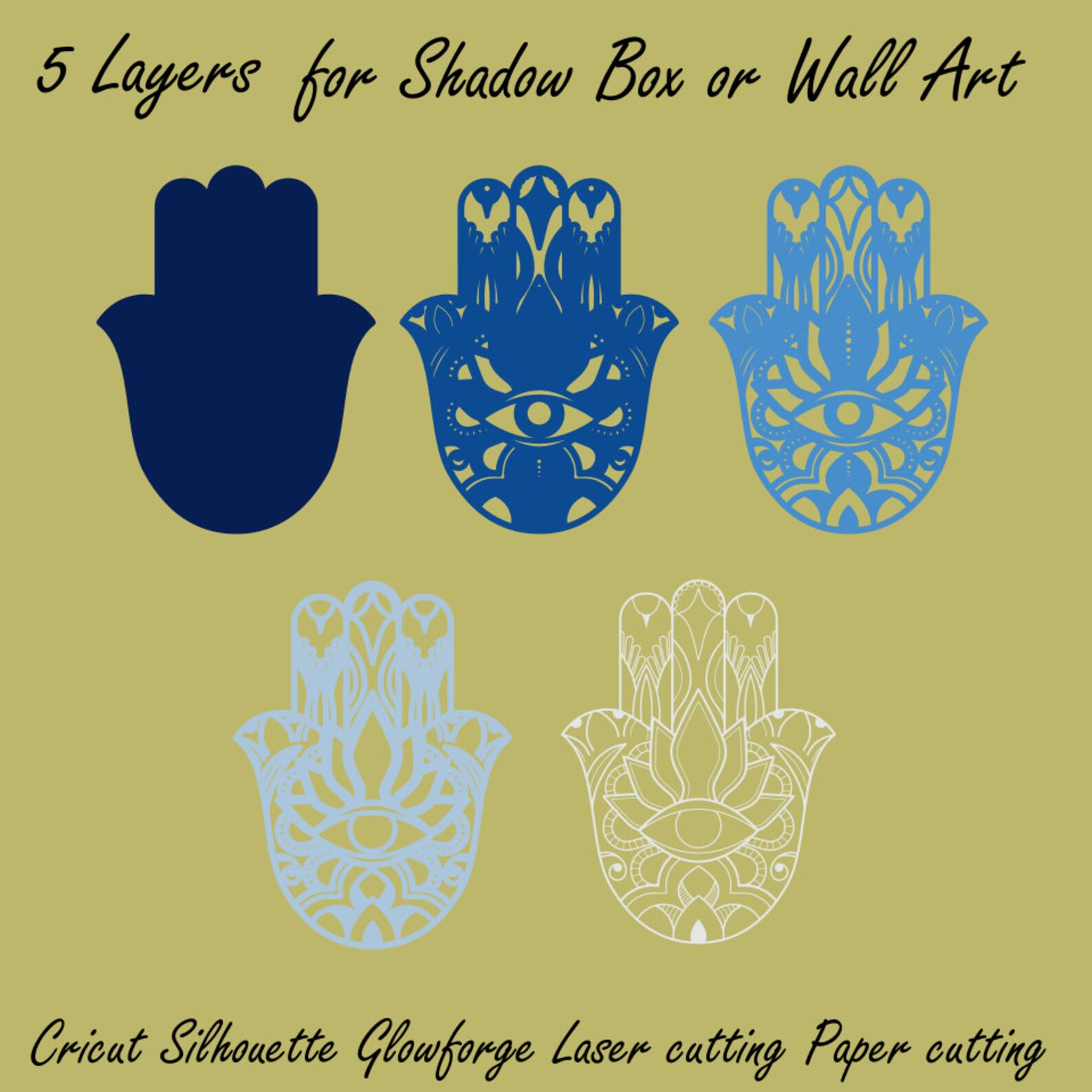 Hamsa Shadow Box, Layered Hamsa, Hamsa Paper Cut, Hamsa Laser Cut ...