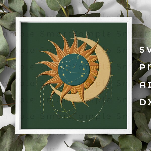 Sun and moon shadow box svg, Sun and moon multilayer, Sun and moon laser cut, moon and star svg, layered moon and sun, celestial shadow box