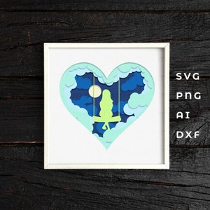 Cloud girl shadow box, dream shadow box, girl in the cloud shadow box, girl in the cloud paper cut, shadow box svg cricut, paper cut svg