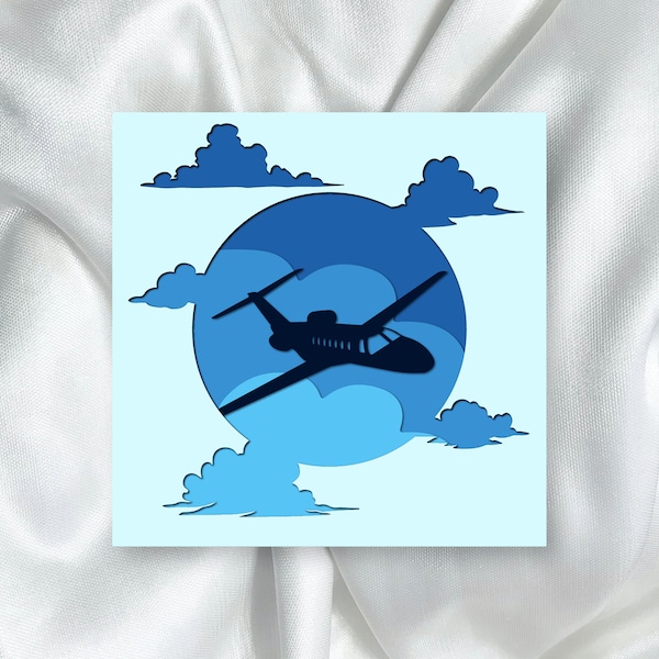 Airplane shadowbox, 3D Plane svg, airplane laser cut file, airplane 3d svg, layered airplane svg, airplane papercraft, airplane card box