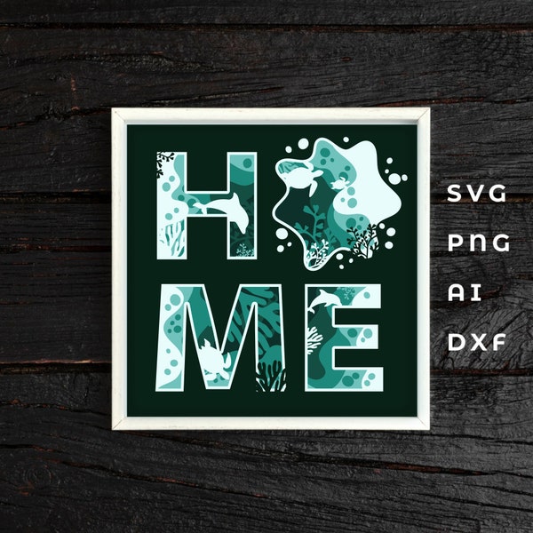 3D Beach Home svg, layered beach shadow box svg, Ocean shadow box svg, Sea shadow box, Home shadow box, 3d beach svg, Home paper cut