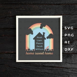 Nombre de familia caja de sombras svg, nombre en capas cartulina svg, Nombre caja de sombras svg, caja de sombras para niños, signo de nombre personalizable svg, nombre caja de sombras de pared