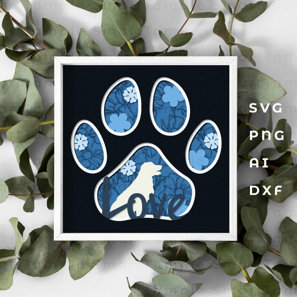 3D dog paw shadow box svg, dog lover gift, dog lover svg, paw dog svg, 3D paw svg, dog lover layered, Dog layered svg, Pet lover shadow box