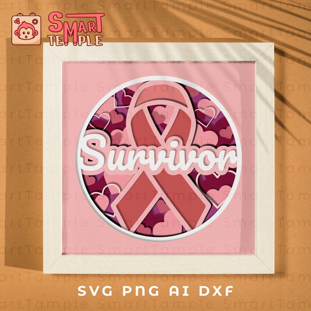 Survivor Shadow Box Svg, Cancer Ribbon Svg, Cancer Shadowbox, 3d Breast ...