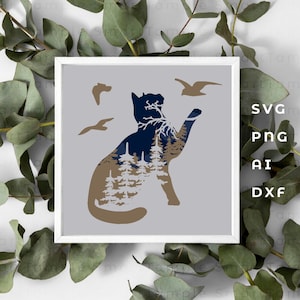 Kat met vogel gelaagd, kat meerlaags, kat multiplex, kat 3D laag SVG, kat mandala SVG, kat papier knippen, kat gesneden bestand, kat cricut, kat laser gesneden