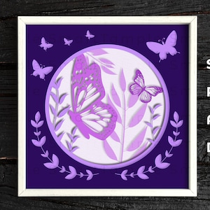 Papillon ombre boîte svg, papillon en couches svg, papillons découpés en papier, fichier svg papillon 3D, papillon pochoir svg, boîte à lumière papillon