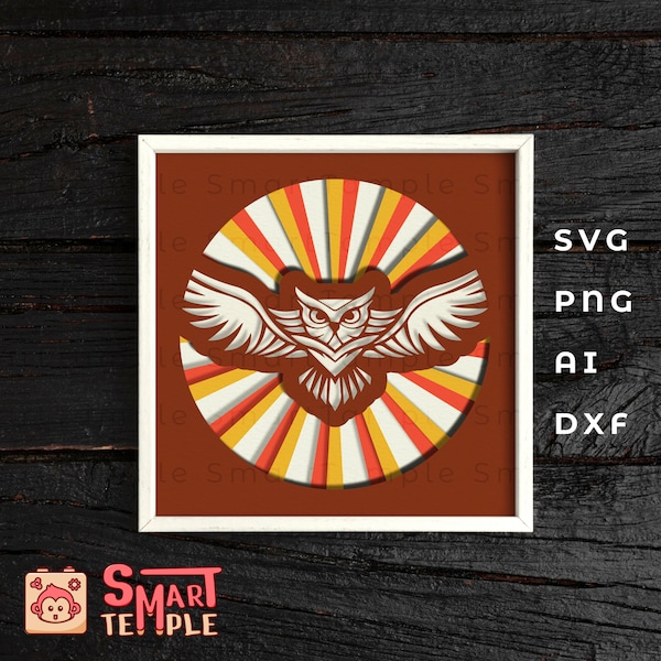 Owl shadow box svg, owl papercraft, layered owl svg, 3d owl svg, 3d layered shadow box, bird shadow box svg, animal shadow box svg