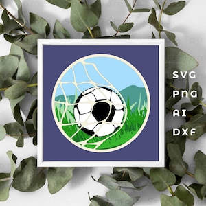 Voetbal schaduw vak SVG, voetbal 3D SVG, voetbal decor, voetbal 3D Mandala SVG, voetbal 3D laag, voetbal schaduw vak SVG, voetbal cardstock
