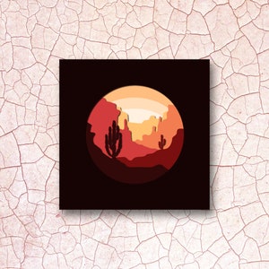 Boîte d’ombre du désert, paysage de cactus svg, fichier coupé de cactus, fleur de cactus 3D svg, boîte d’ombre de montagne svg, paysage de l’arizona svg