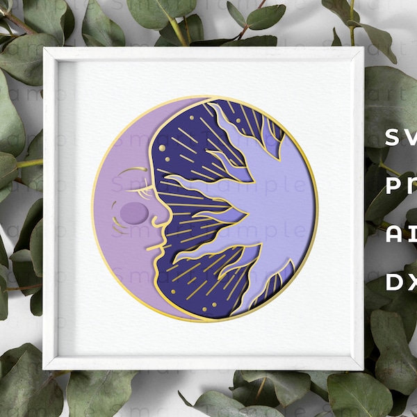 Sun and moon multilayer, Sun and moon shadow box svg, Sun and moon laser cut, moon and star svg, layered moon and sun, celestial shadow box Sun and moon multilayer, Sun and moon shadow box svg, Sun and moon laser cut, moon and star svg, layered moon and sun, celestial shadow box