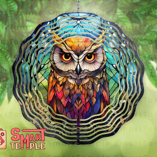 Bundle Owl wind spinner png, owl wind spinner image, owl wind chimes, owl stained glass pattern, hanging garden spinner