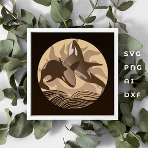 Orca shadow box svg, svg en couches Orca, calque 3D Orca, dxf Orca, multicouche Orca, vecteur Orca, découpe laser Orca, fichiers laser Orca, Orca cricut