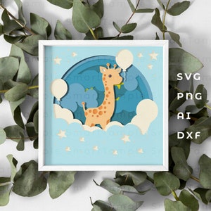 Giraffa scatola d'ombra svg, giraffa 3d, file di taglio giraffa, taglio di carta giraffa, arredamento giraffa baby shower, file laser giraffa, stencil giraffa