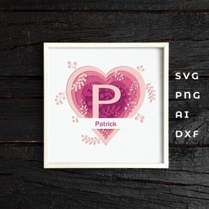 Caixa de sombra de nome personalizado 3D, caixa de sombra A-Z, caixa de sombra dividida 3D, arte em papel em camadas, nome de família do alfabeto SVG, sinal de nome 3d svg, caixa de sombra de amor