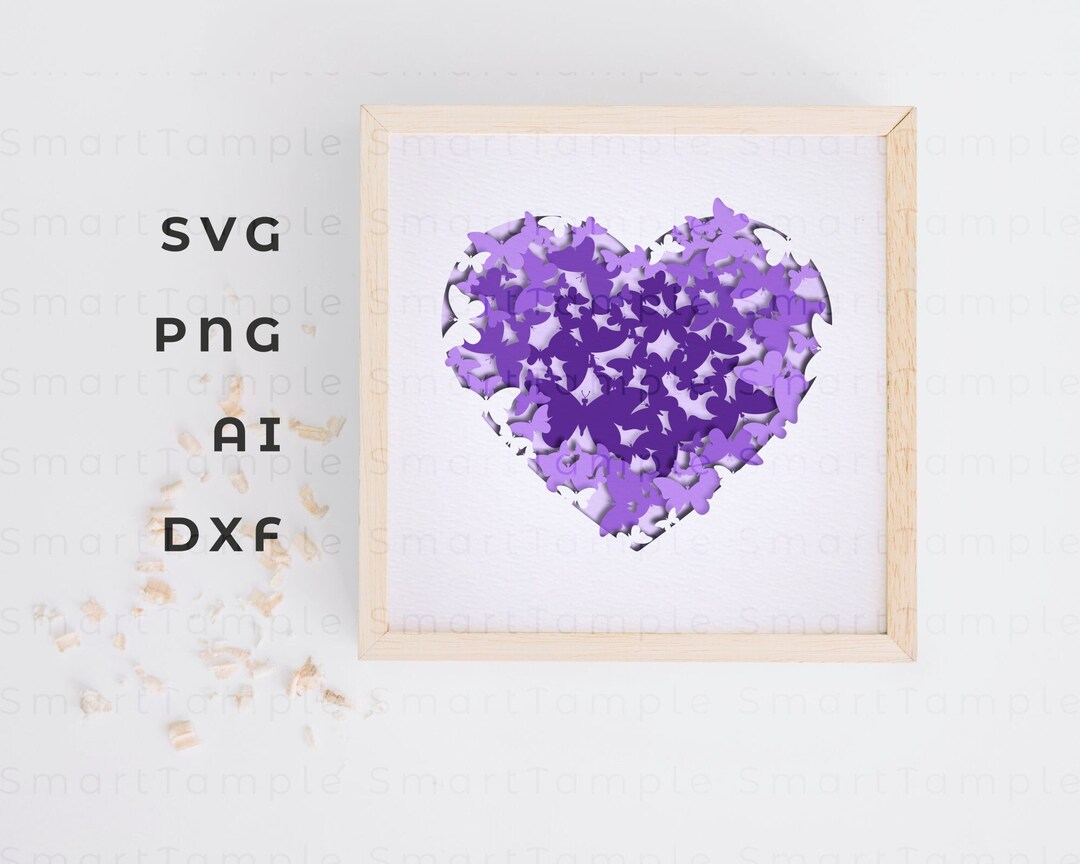 Heart Butterfly Shadow Box Svg, Butterfly Heart Svg, Shadow Box Svg