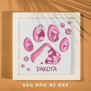 Paw Memorial Shadow Box SVG, memoriale floreale, regalo commemorativo per cani, decalcomanie commemorative per cani, ornamento commemorativo per cani, carta commemorativa, luce commemorativa