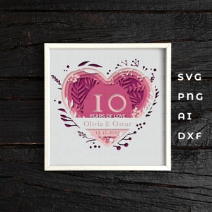 Pudełko na rocznicę serca svg, rocznica miłości svg, rocznica 3D svg, karta rocznicowa 3d, wycinanka z papieru rocznicowego, sztuka ścienna rocznicowa