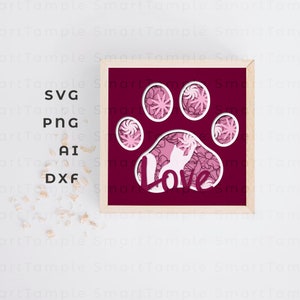 Amor gato caja de sombras svg, amantes de los gatos svg, artesanía de papel de gato, cartulina de gato, caja de sombras de cartulina svg, caja de sombras láser, caja de sombras cricut