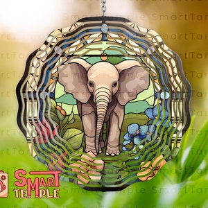 8 Designs Bundle Elephant Windspinner PNG, Elephant Wind Chime, Elephant Wind Spinner Stained Glass Sublimation Design Template