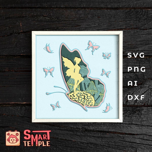 Fairy shadow box svg, fairy cut file, fairy stencil, fairy laser cut files, fairy light box svg, fairy tale landscape, fairy cricut