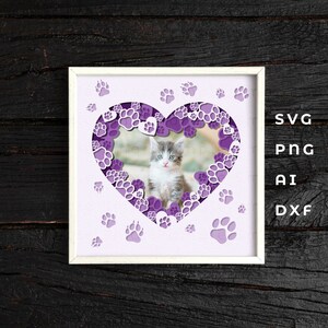 Cadre chat cadre ombre svg, cadre photo chat svg, modèle photo chat, cadre photo en couches svg, svg cadre animal de compagnie, mémorial de cadre animal de compagnie