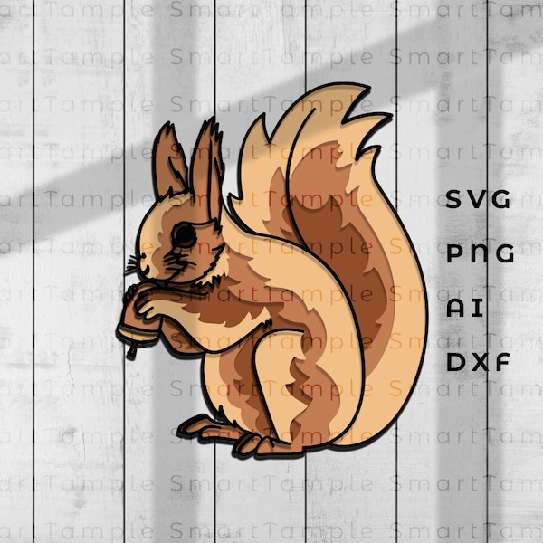 3D squirrel paper cut shadow box svg, squirrel layered svg, squirrel laser cut, squirrel cricut, squirrel stencil, squirrel vector