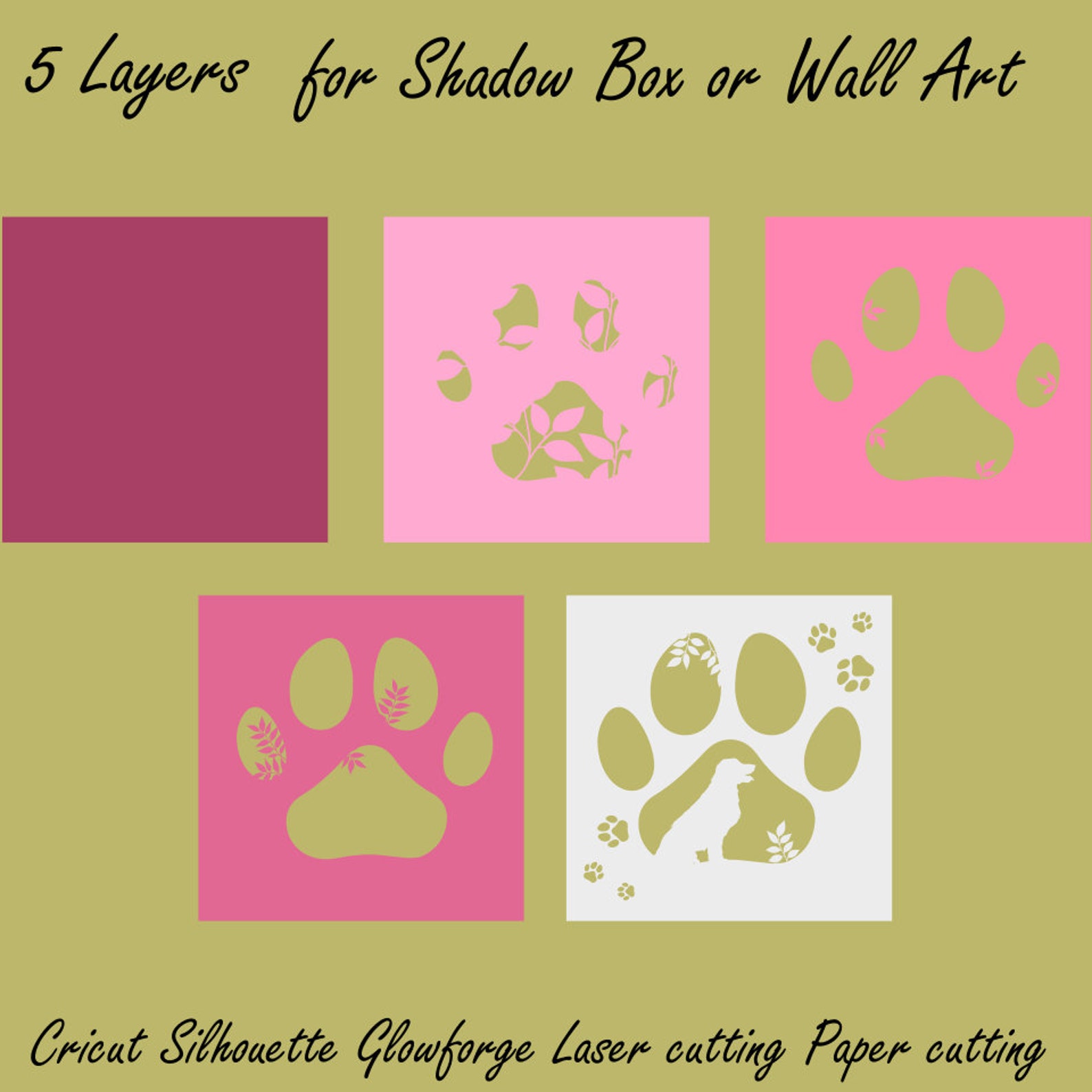Paw Memorial Shadow Box Svg Floral Memorial Memorial Dog Etsy