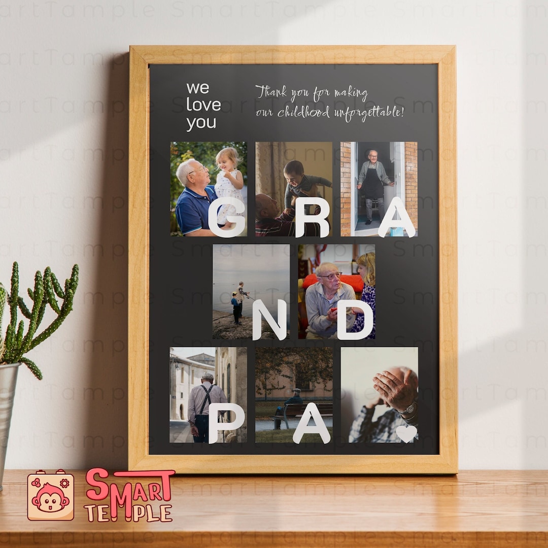 Grandpa Photo Collage Grandpa Photo Frame Personalized Photo Etsy