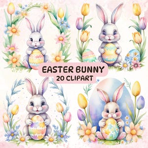 20 Easter Bunny Clipart Bundle, Commercial Use,Easter Ephemera, Easter Junk Journal,Paper Craft, Easter Bunny, Easter Eggs, Transparent PNGs