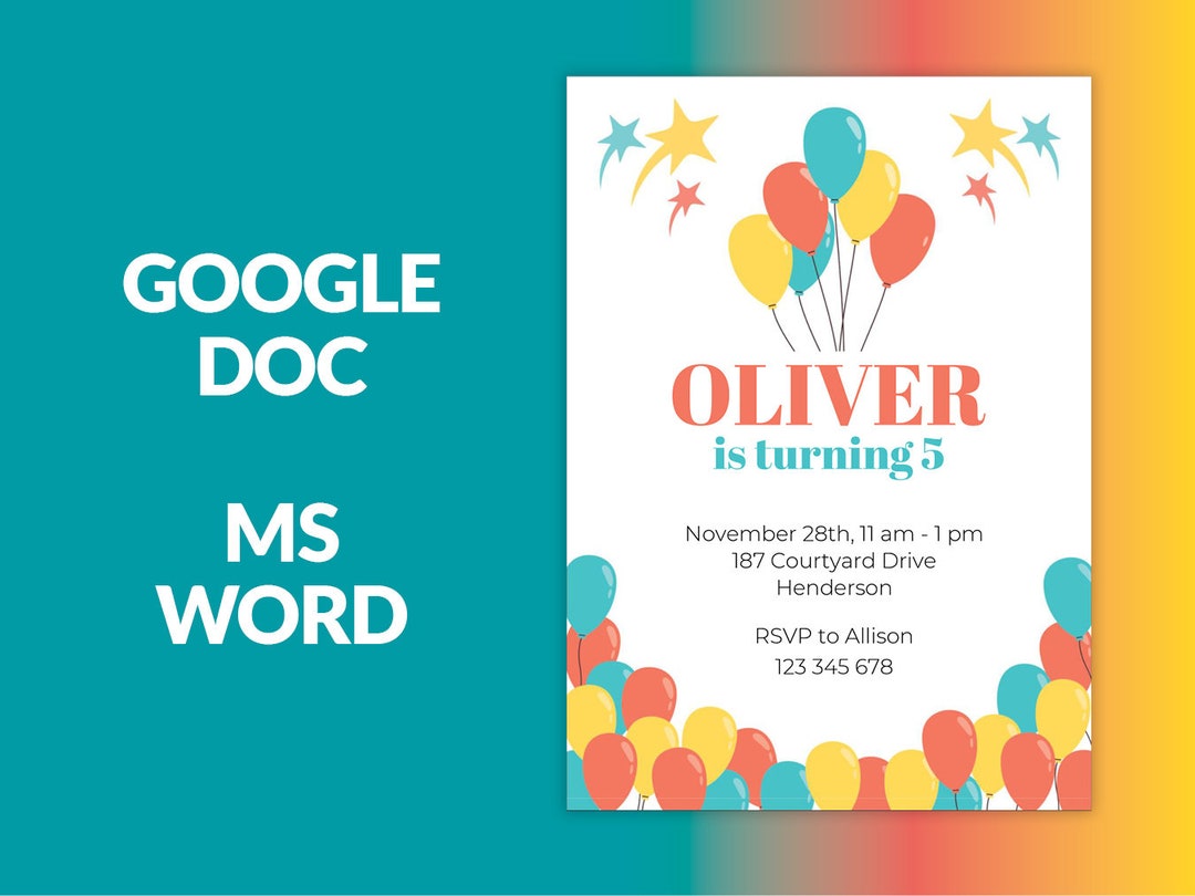 Editable Birthday Invitation Google Docs Party Invitation MS Etsy Editable Birthday Invitation Google Docs Party Invitation MS Etsy