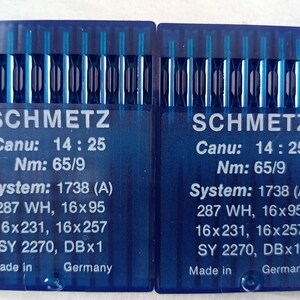 20 agulhas para máquinas de costura industriais Schmetz tamanho 9/65: 287 WH, DBx1, DBx95, 16x231, 16x257, 71x1, DLx1, DLx95, SY2254, SY2270