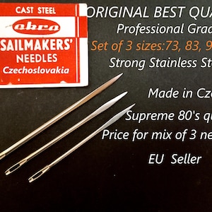 Sail Needles Mixed/Set Of 3 Sizes 2.8&#39;&#39;/73mm,3.3&#39;&#39;/83mm,3.8&#39;&#39;/98mm Strong triangular point Stainless Steel Professional Grade