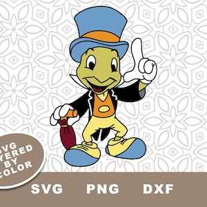 Jiminy Cricket SVG Cut File, Pinocchio, Clipart, DXF, PNG, Layered by Color, Instant Download
