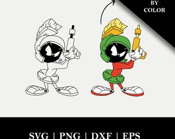 Marvin the Martian SVG | Standing with Ray Gun Vector Cut File for Cricut and Silhouette | Color Layered & Outline Clipart, png, eps, dfx