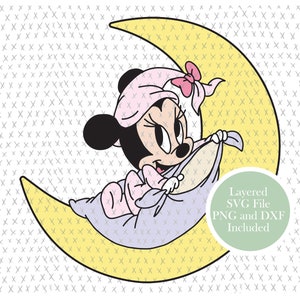 Niedliche Baby Minnie Maus SVG Datei, Partydekoration, Kinderzimmer, Babyzimmer, Babyparty, Partydekoration, Clipart, PNG, Instant Download